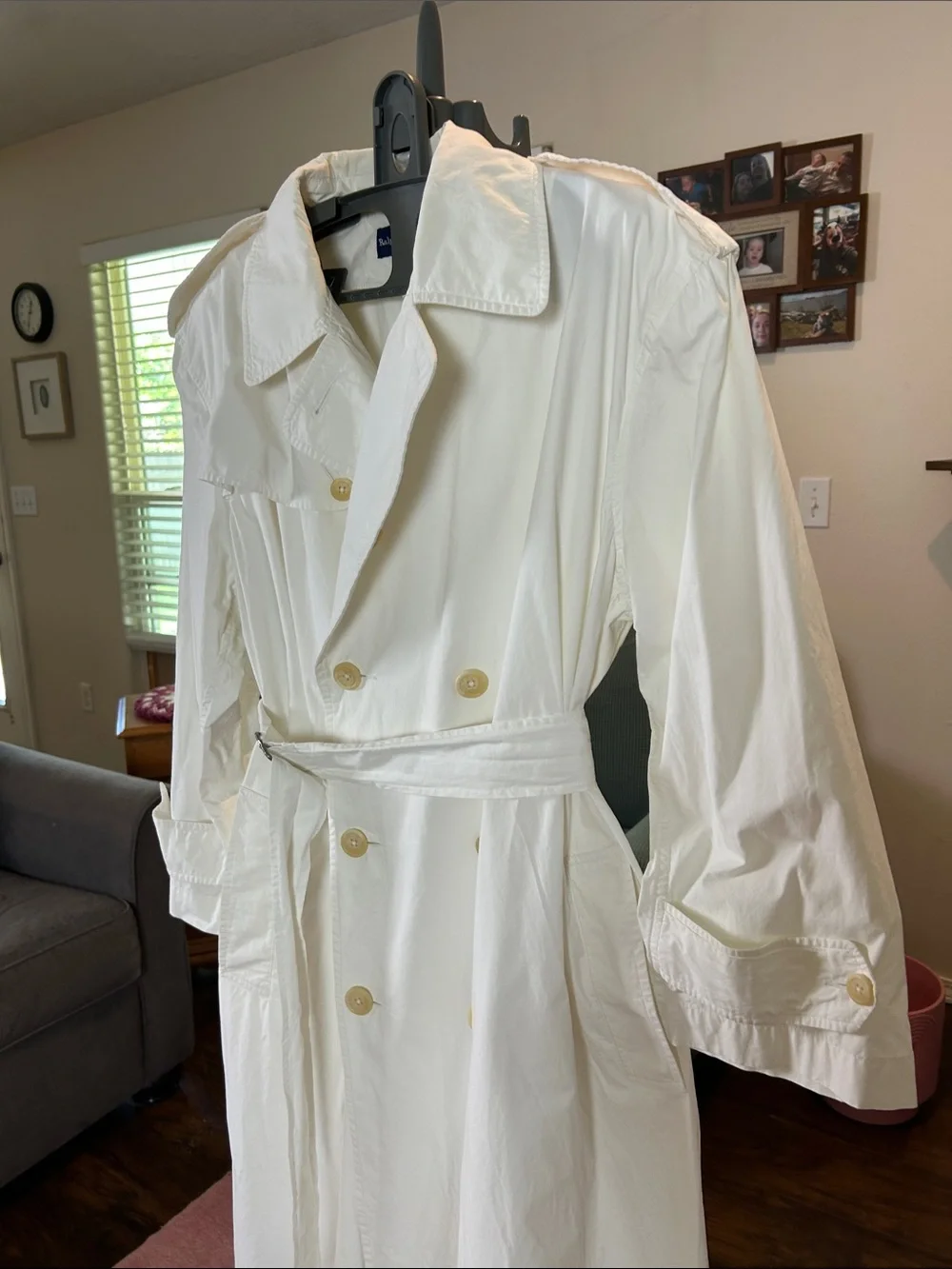 Ralph Lauren Blue Label Double Breasted White Vintage Cotton Trench Coat Size 14 - Picture 13 of 17